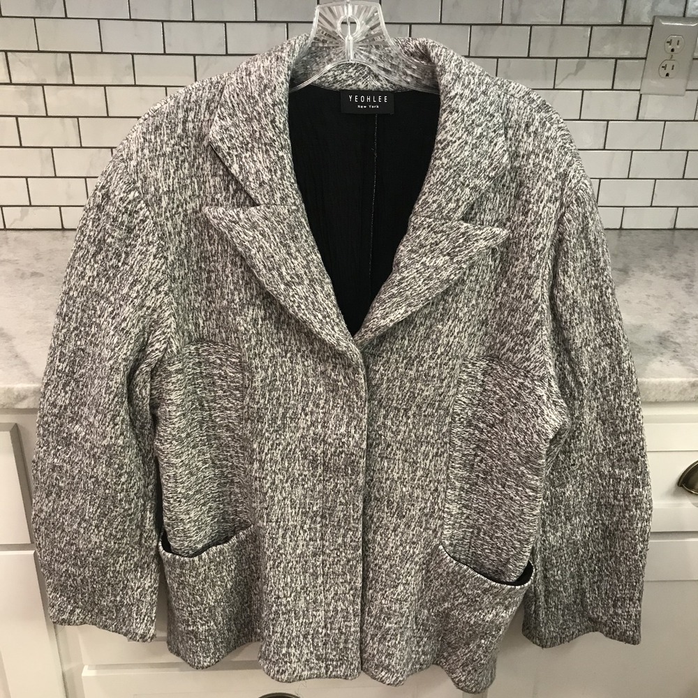 Yeohlee Jacket Womens 14 Gray Black Marled Textured Cotton Blend Pockets USA